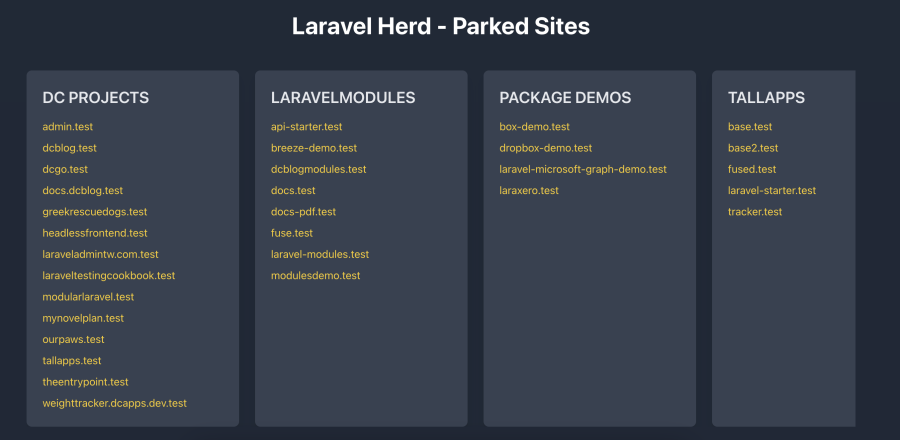 List your Laravel Herd projects on localhost